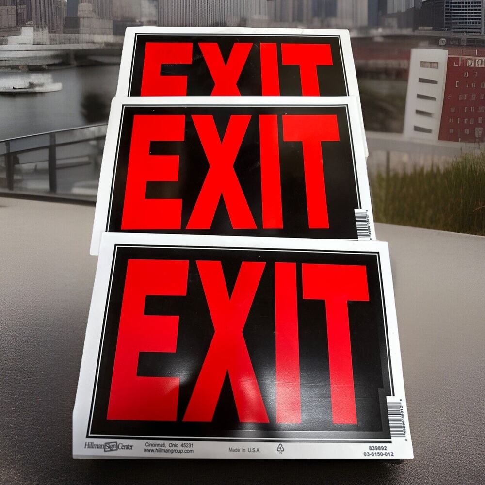 Hillman 839892 Exit Sign, Black and Red Plastic, 8x12 Inches 3 Pack {C6}